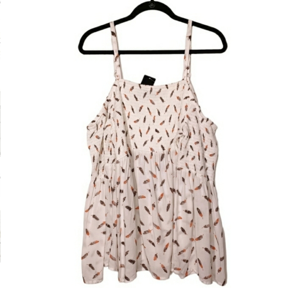 TORRID Feather Novelty Print Smocked Cold Shoulder Long Sleeve White Top 1X NWT - Picture 9 of 13